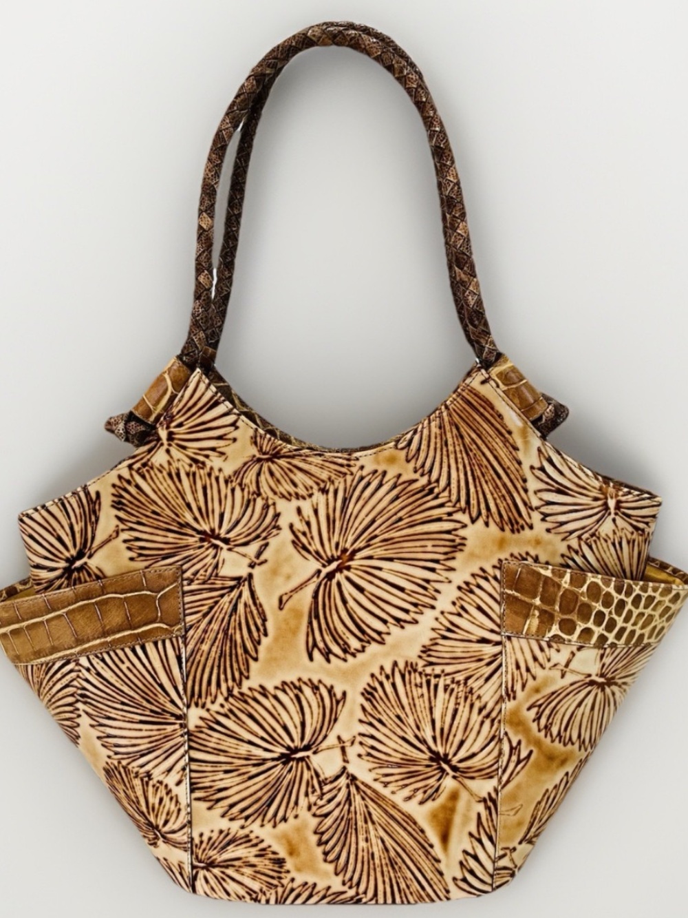 Brahmin Tan Tahiti 3D Palm Frond Shoulder Hobo Bag-PERFECT CONDITION
